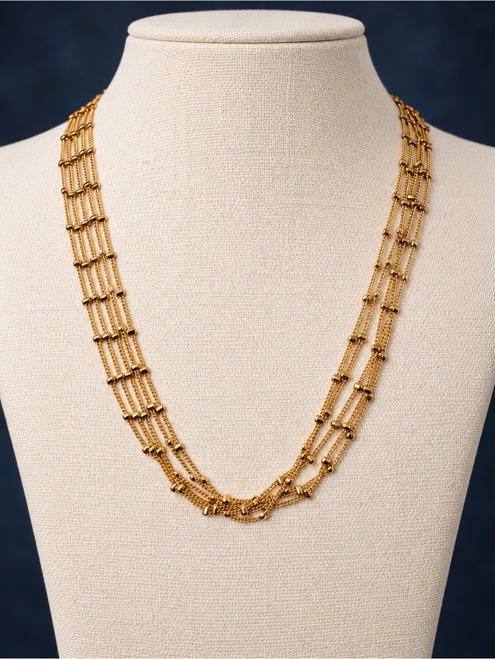 Gold Multi-Strand Link petite delicate bead spacers Necklace - Women Jewelry